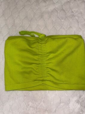 Aerie Neon Lime Halter Ruched Bandeau Bralette Top Sz XL